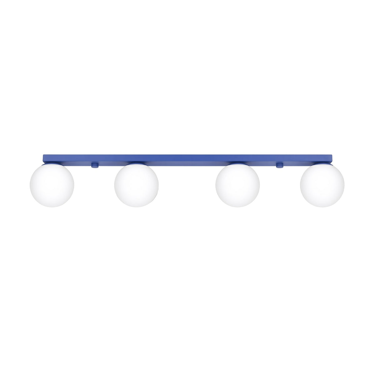 Plafonnier Yoli 4 boules opale acier G9, finition laque bleu outremer