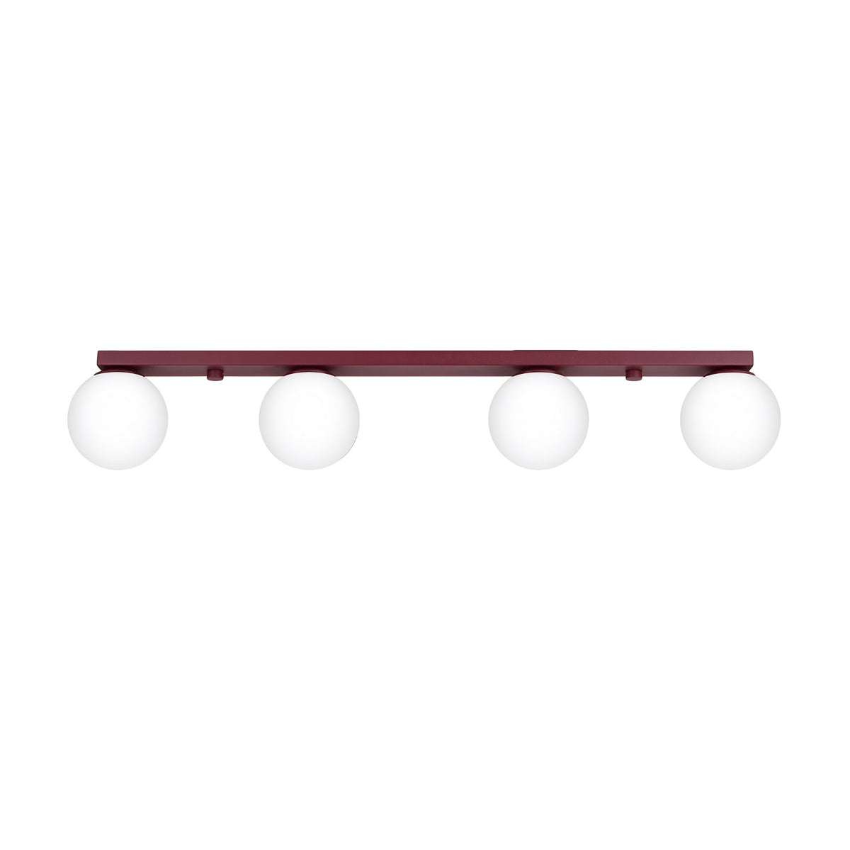 Plafonnier Yoli 4 boules opale acier G9, finition laque bordeaux