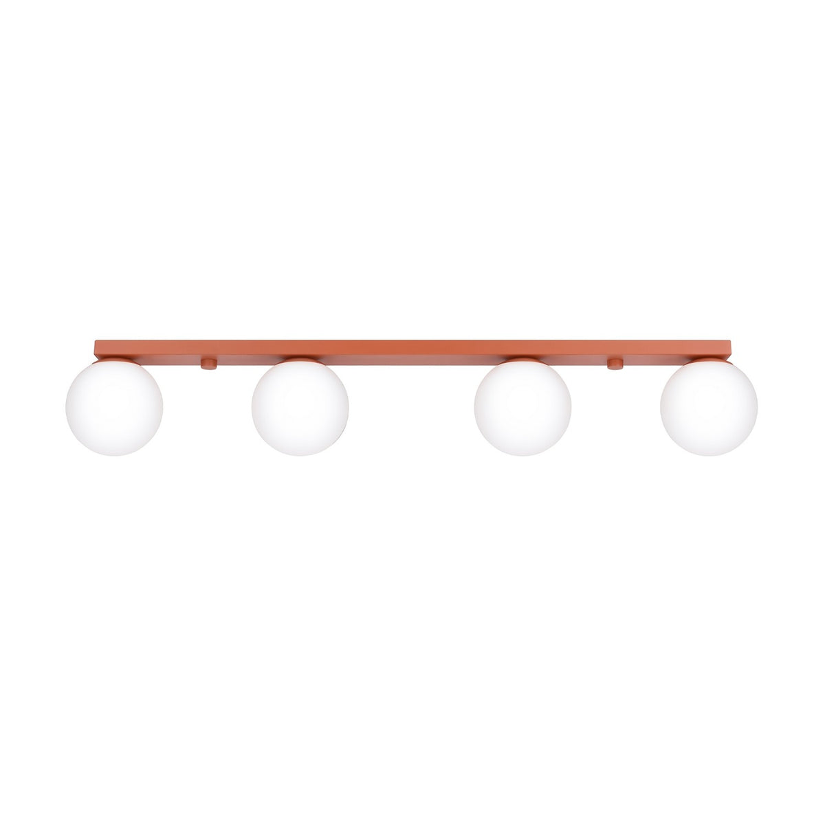 Plafonnier Yoli 4 boules opale acier G9, finition laque rouge ocre