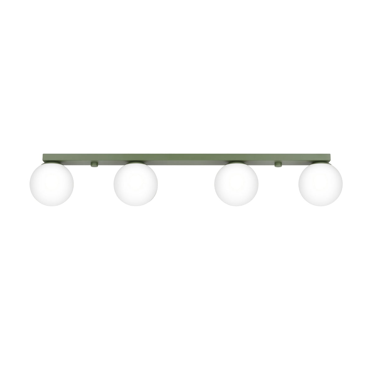 Plafonnier Yoli 4 boules opale acier G9, finition laque vert olive