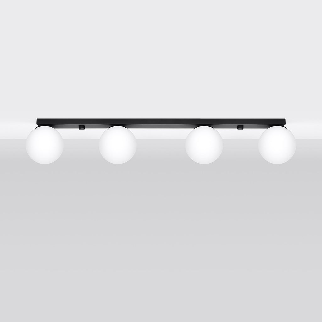 Plafonnier Yoli 4 boules opale acier noir G9 de profil