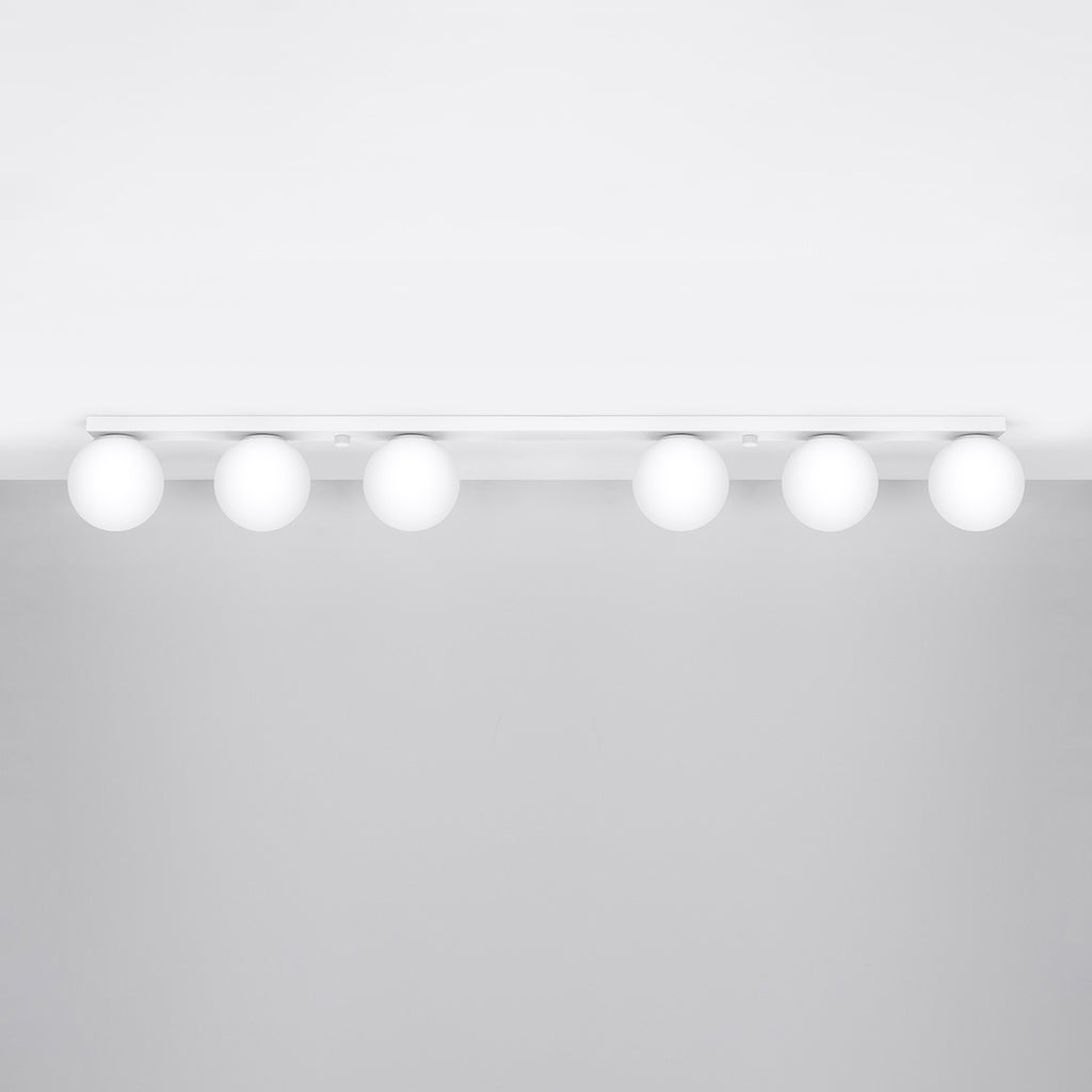 Plafonnier Yoli 6 boules opale acier blanc G9 de profil