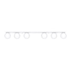 Plafonnier Yoli 6 boules opale acier blanc G9, 6 boules de verre opale blanc sous une barre d'acier blanc