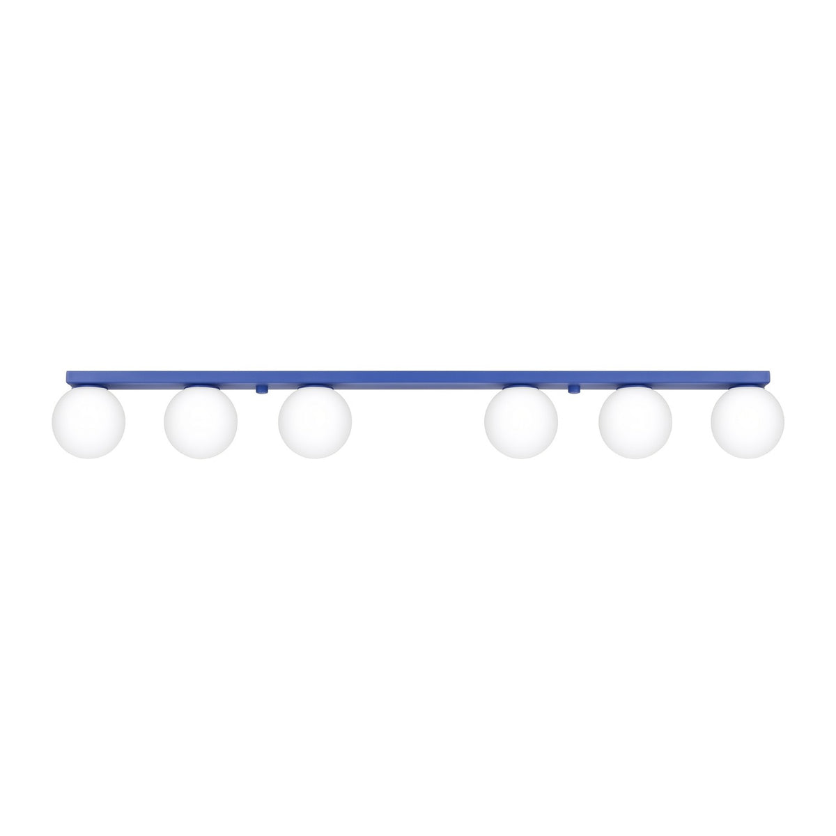 Plafonnier Yoli 6 boules opale acier G9, finition laque bleu outremer