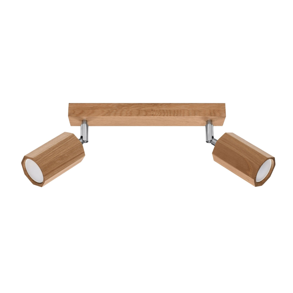 Plafonnier Zeke 2 chêne, réglette de chêne et deux spots octogonaux orientables