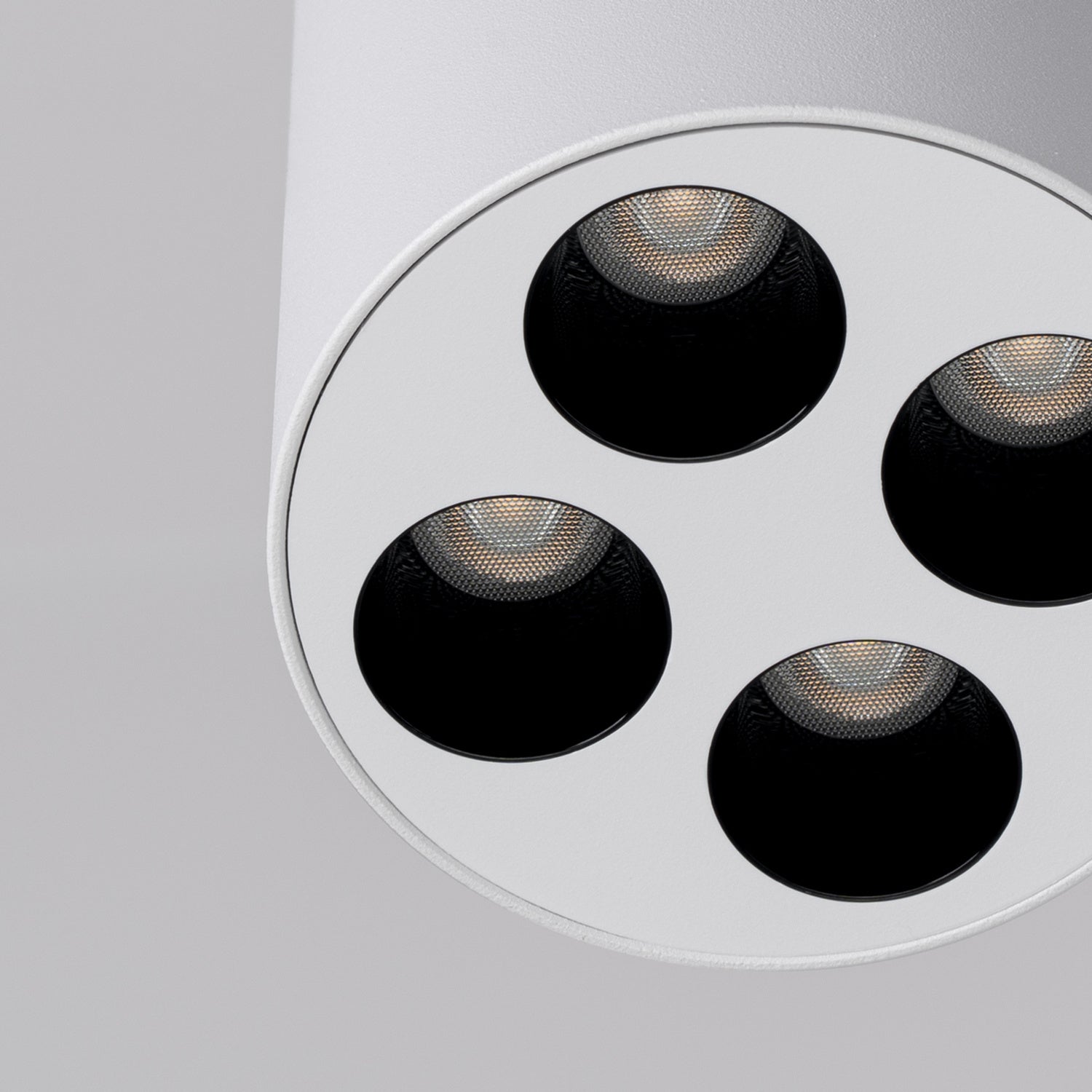 Plafonnier Zoe LED rond aluminium blanc, vue de dessous montrant les cellules LED