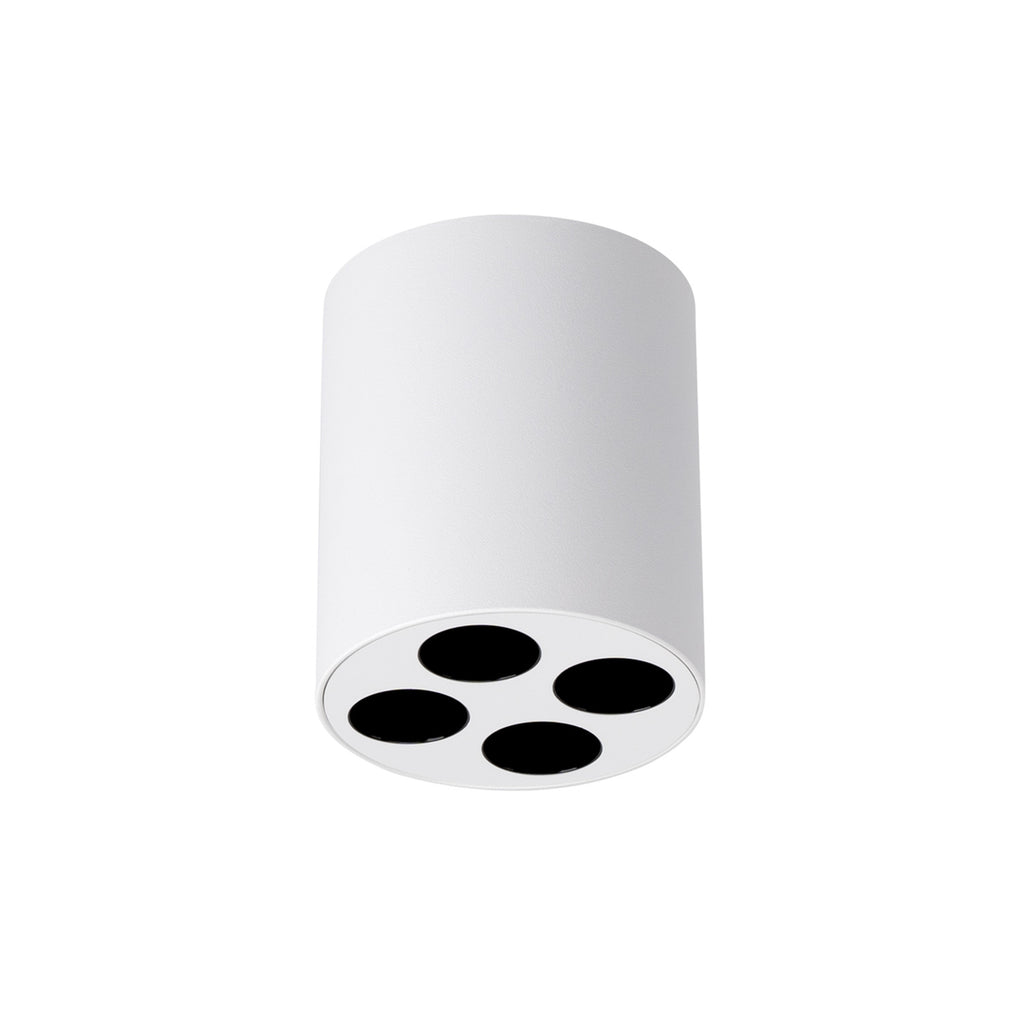 Plafonnier Zoe LED rond aluminium blanc, quatre cellules LED dans un cylindre d'aluminium blanc, éclairage vers le bas