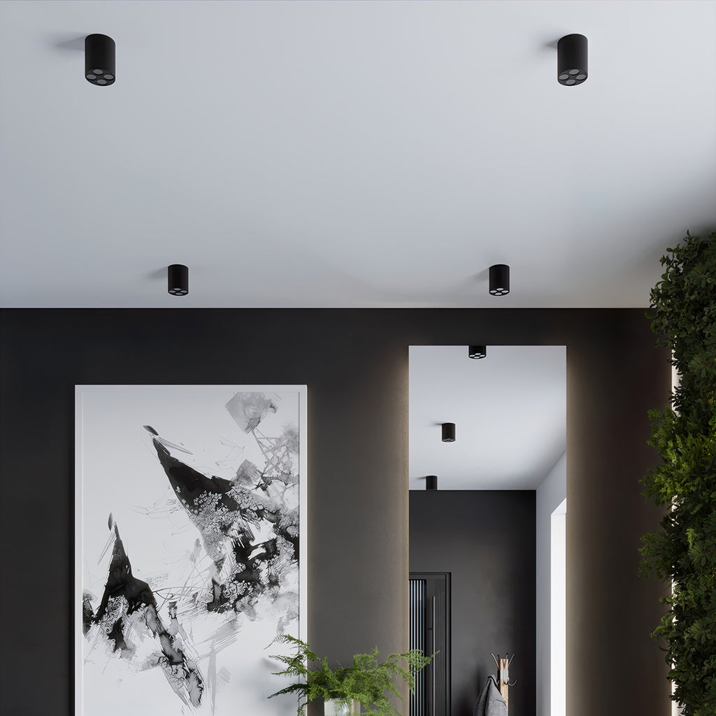 Plafonnier Zoe LED rond aluminium noir, ambiance contemporaine