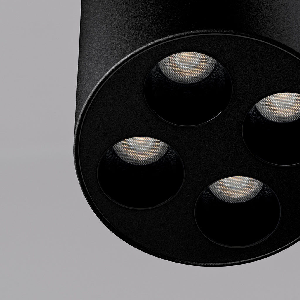 Plafonnier Zoe LED rond aluminium noir, vue de dessous montrant les cellules LED
