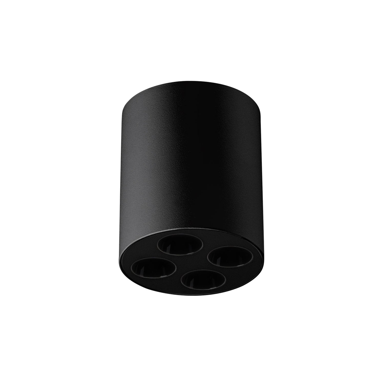 Plafonnier Zoe LED rond aluminium noir, quatre cellules LED dans un cylindre d'aluminium noir, éclairage vers le bas