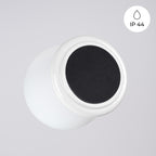 Face d'appui au plafond du plafonnier Zori en céramique émaillée blanche fermée par un disque noir