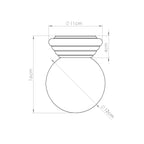 Schéma coté du plafonnier Zori de 16 cm de hauteur totale avec une boule de 12 cm et un socle de 11 cm