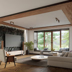 Plafonnier Zuca 4 bois et acier noir E27 en situation dans un intérieur