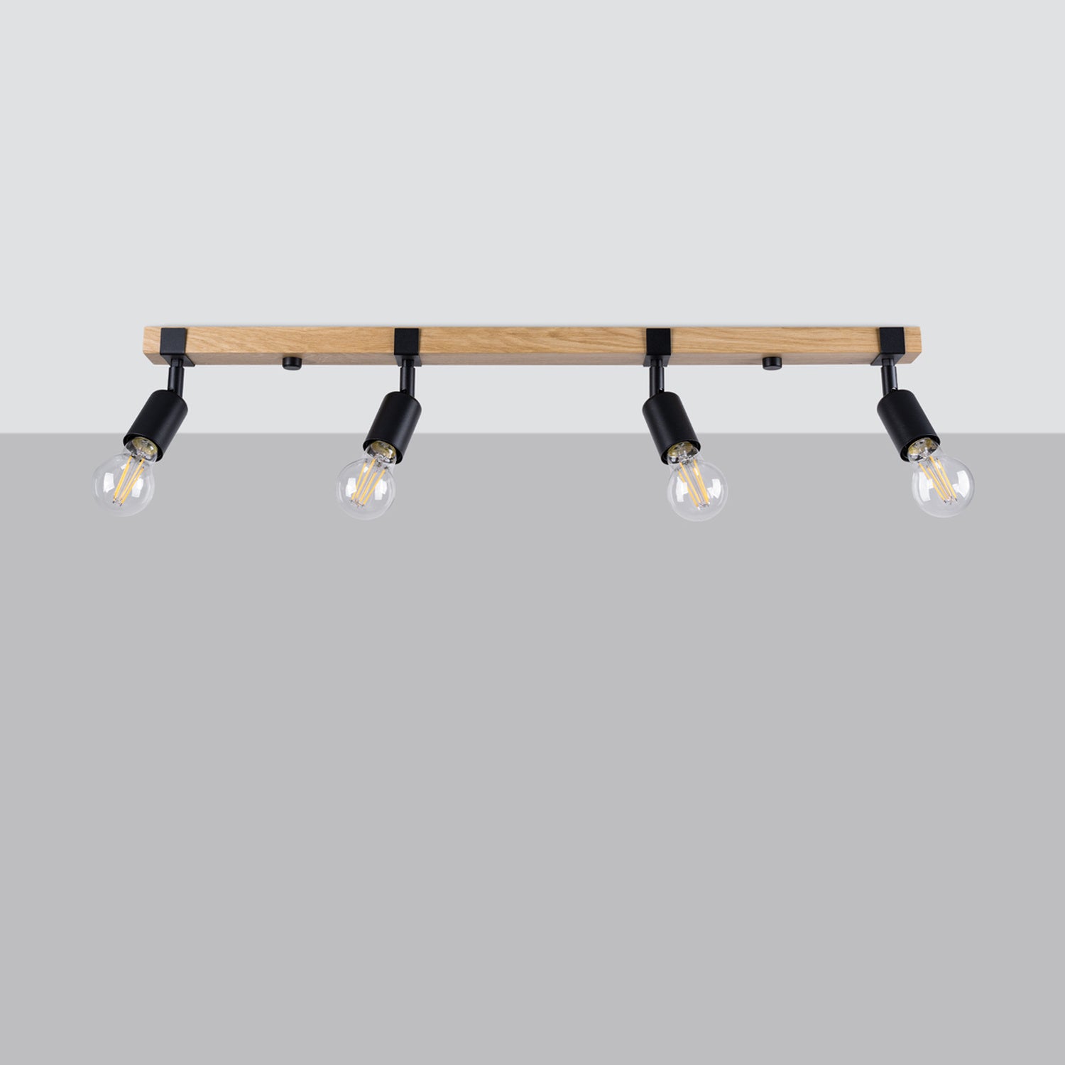 Plafonnier Zuca 4 bois et acier noir E27 de profil