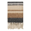 Plaid Carmel laine 52% rayé multicolore gris brun beige ivoire franges torsadées plié