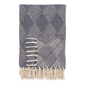 Plaid Izmir coton recyclé bleu marine motif chevrons jacquard franges écru 130x180 cm
