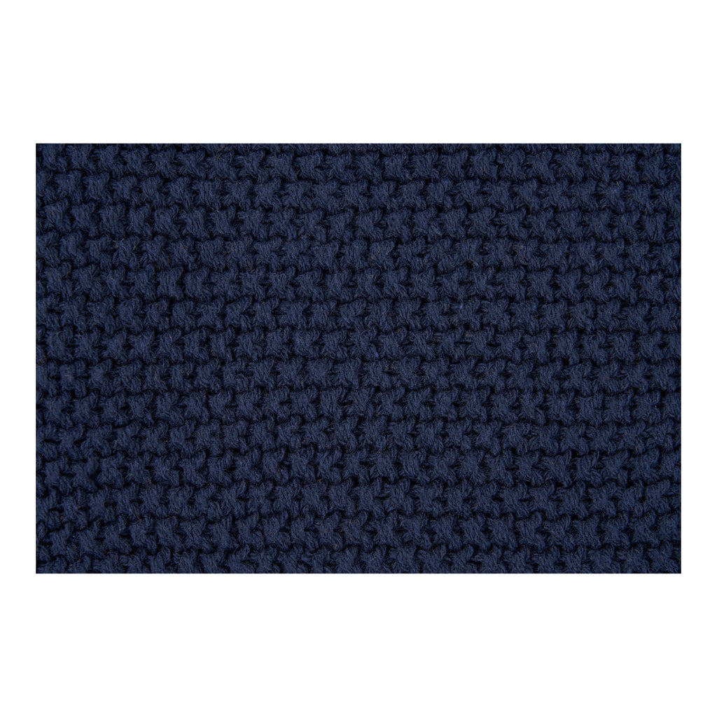 Détail maille tricot mousse plaid Santos coton recyclé bleu marine dense régulier