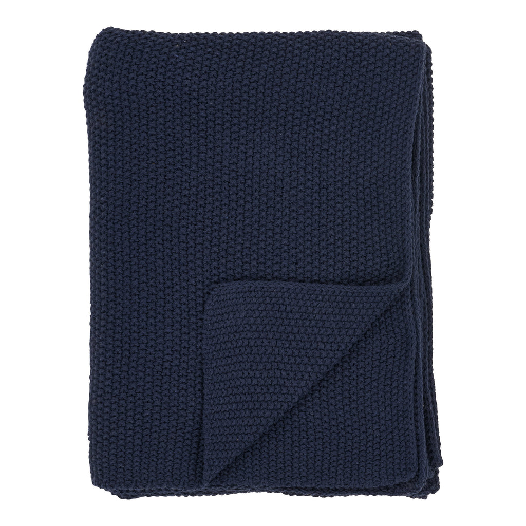 Plaid Santos coton recyclé bleu marine tricot mousse 130x170 cm vue de face plié