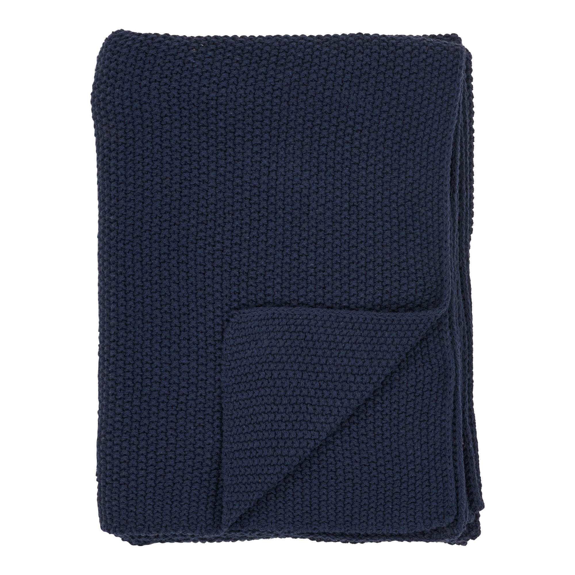 Plaid Santos coton recyclé bleu marine tricot mousse 130x170 cm vue de face plié