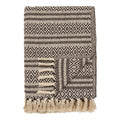 Plaid Adana coton recyclé brun motif aztèque géométrique franges écru 130x180 cm
