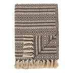 Plaid Adana coton recyclé brun motif aztèque géométrique franges écru 130x180 cm