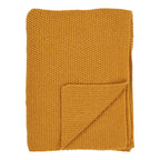 Plaid Santos coton recyclé ocre moutarde tricot mousse 130x170 cm vue de face plié