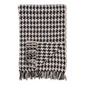 Plaid Side coton recyclé pied-de-poule noir écru jacquard franges 130x180 cm vue face