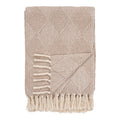 Plaid Bursa coton recyclé taupe motif chevrons croisés jacquard franges écru 130x180 cm