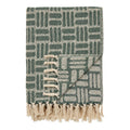 Plaid Adana coton recyclé vert forêt motif géométrique jacquard franges écru 130x180 cm
