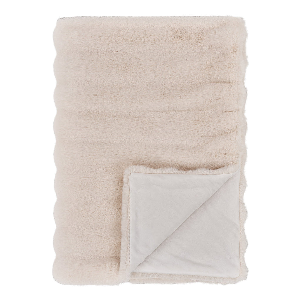 Plaid Galena fausse fourrure blanc ivoire dos velours 130x180 cm vue face plié