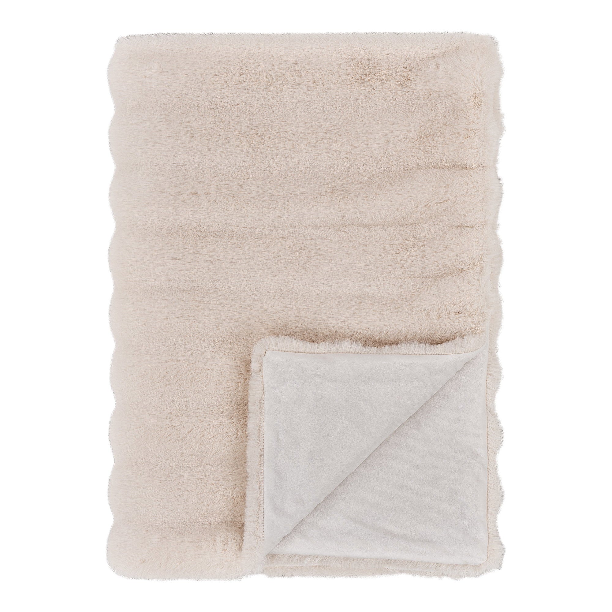 Plaid Galena fausse fourrure blanc ivoire dos velours 130x180 cm vue face plié