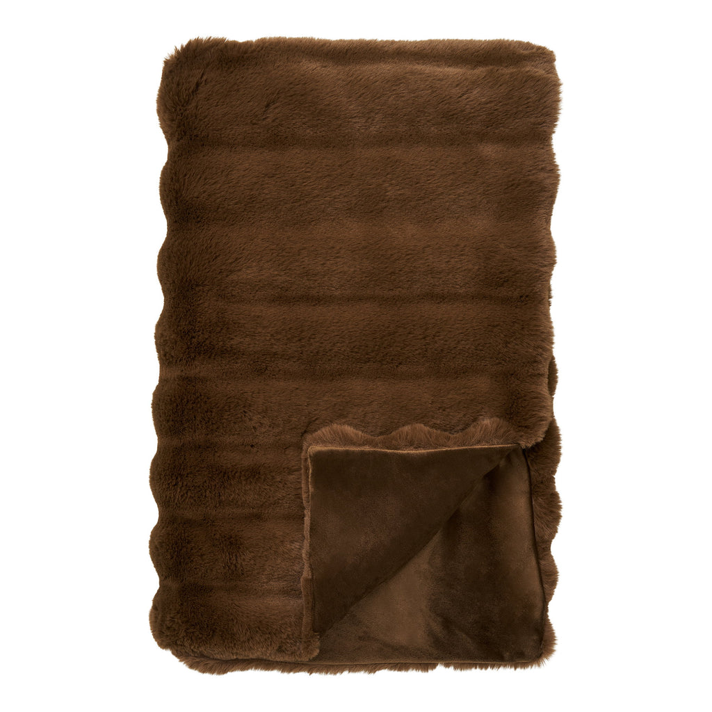 Plaid Galena fausse fourrure brune 130x180 cm strié doublure velours vue pliée