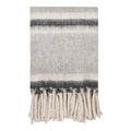 Plaid Carmel laine polyester gris blanc rayures horizontales franges écru 130x170 cm