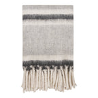 Plaid Carmel laine polyester gris blanc rayures horizontales franges écru 130x170 cm