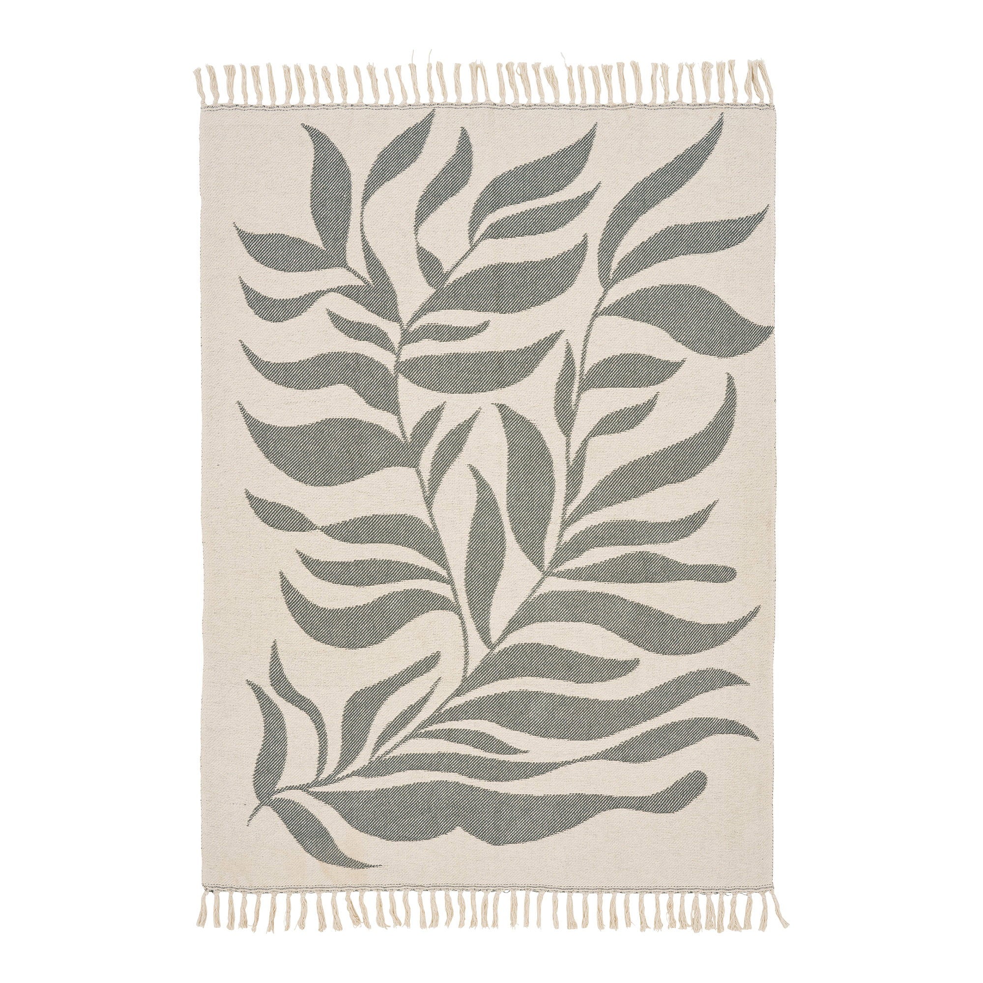 Plaid Loni motif végétal sable et vert vue de face