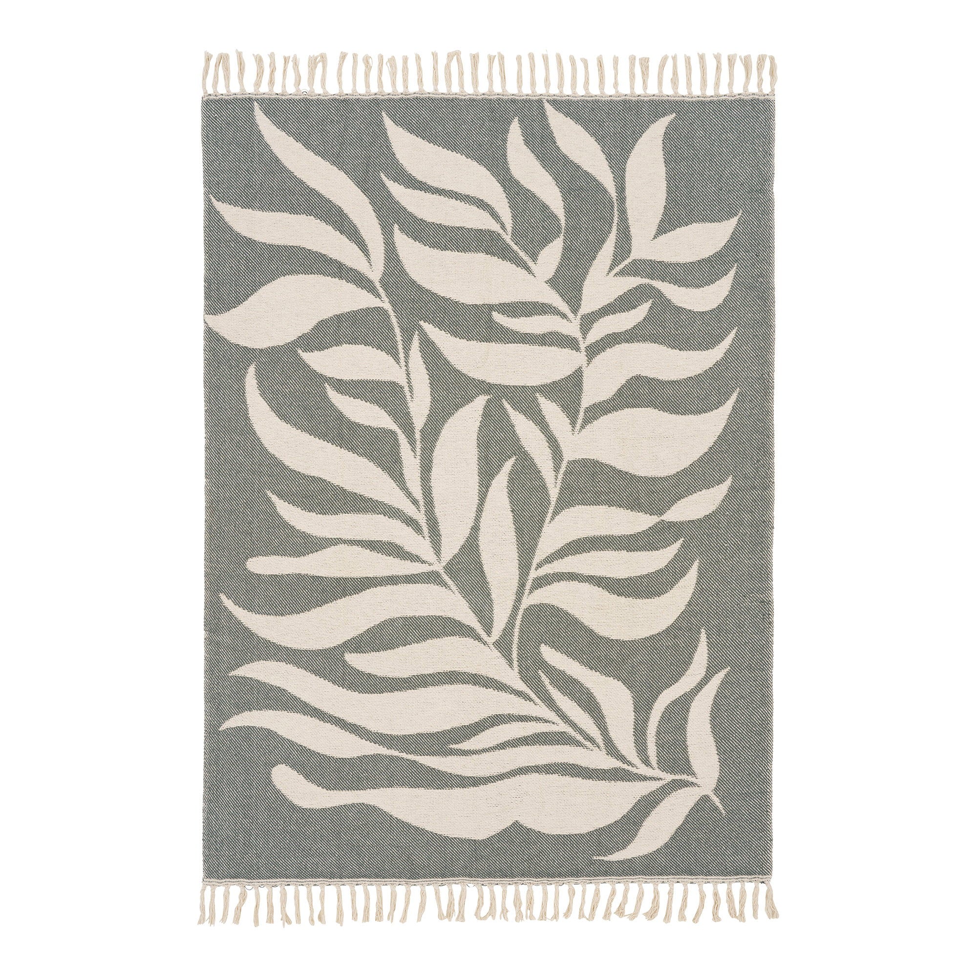 Plaid Loni motif végétal sable et vert vue de détail