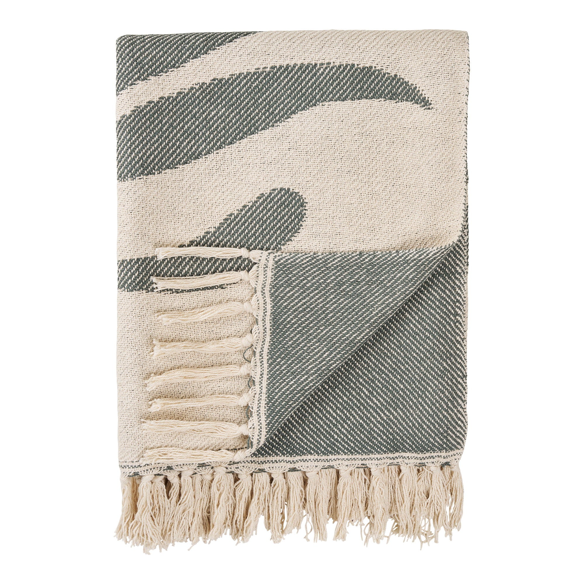 Plaid Loni motif végétal sable et vert