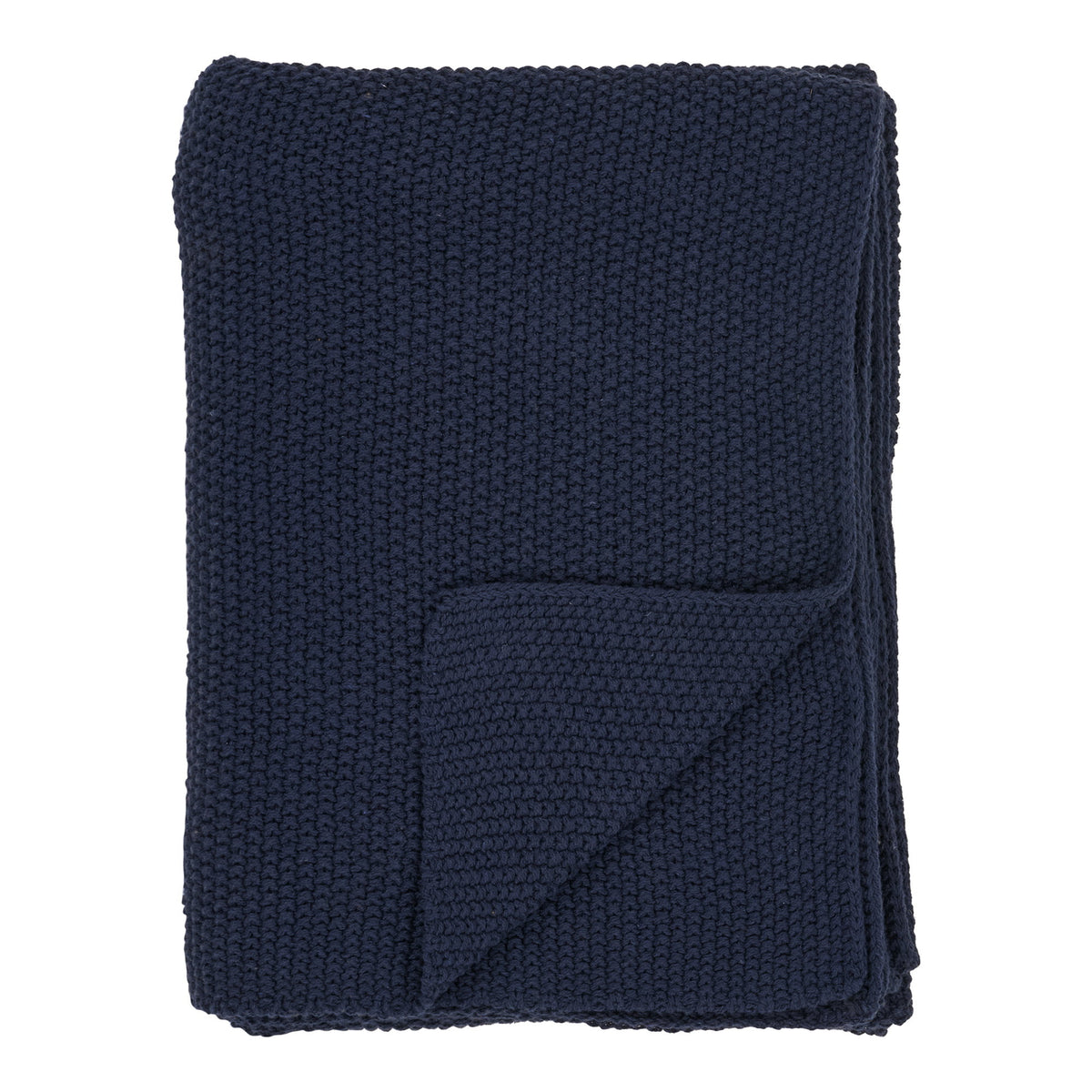 Plaid Santos coton bleu marine plié tricot mousse à grosse maille