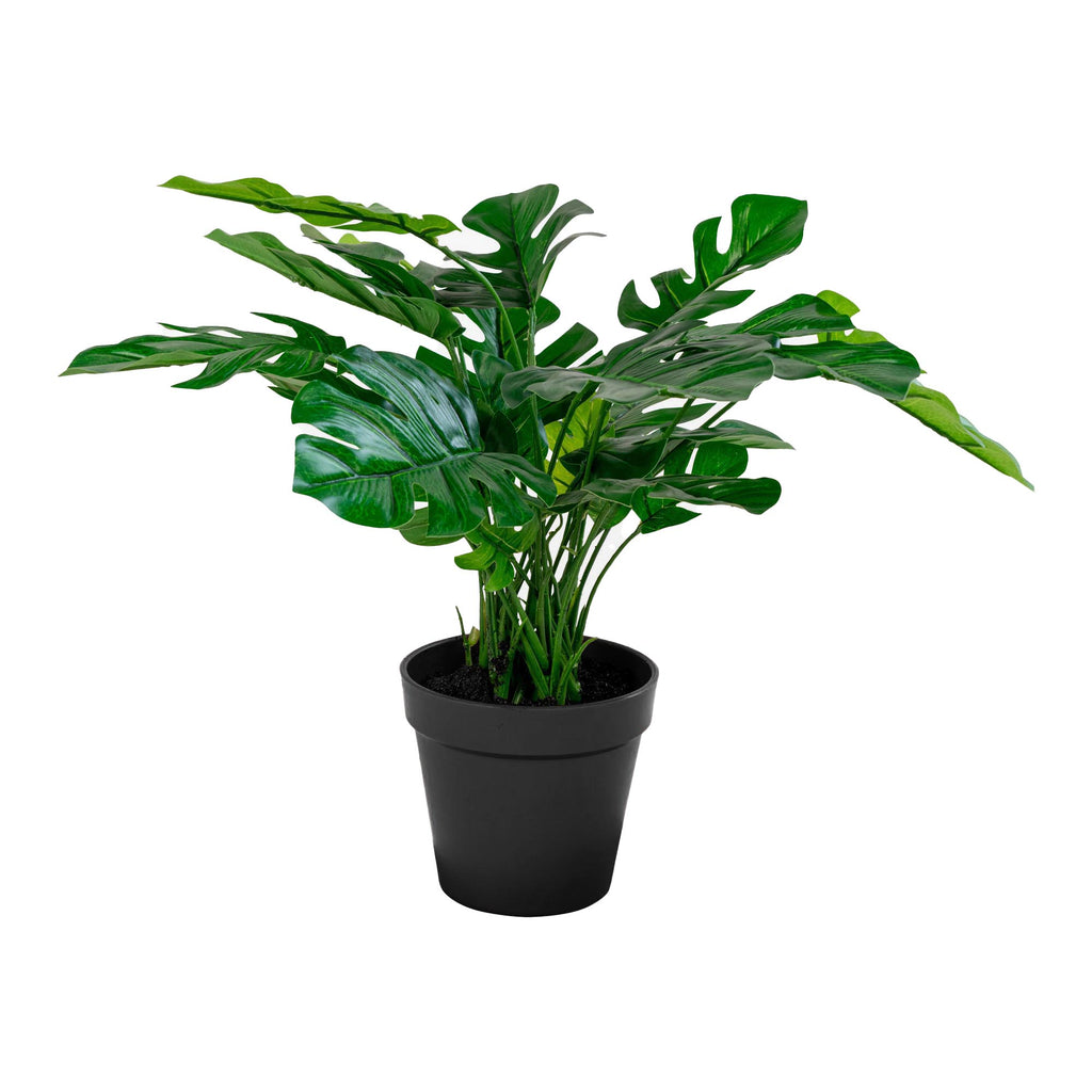 Plante artificielle Monstera verte 45 cm dans pot noir fond blanc