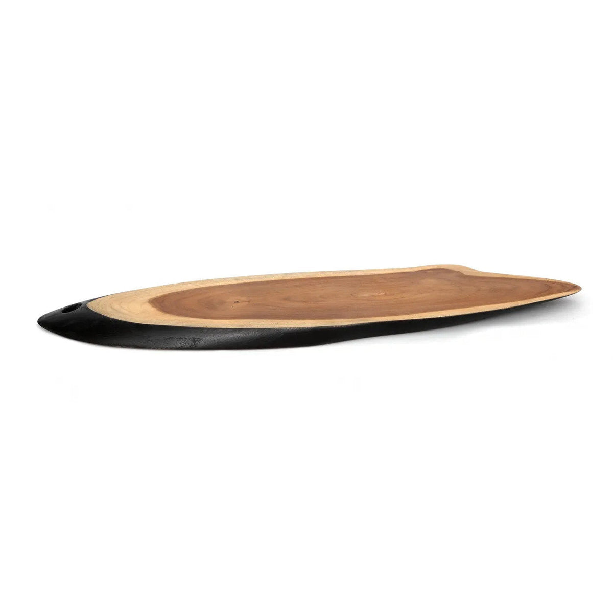 Plat de service Bondi L 50 cm en teck bicolore vu de profil