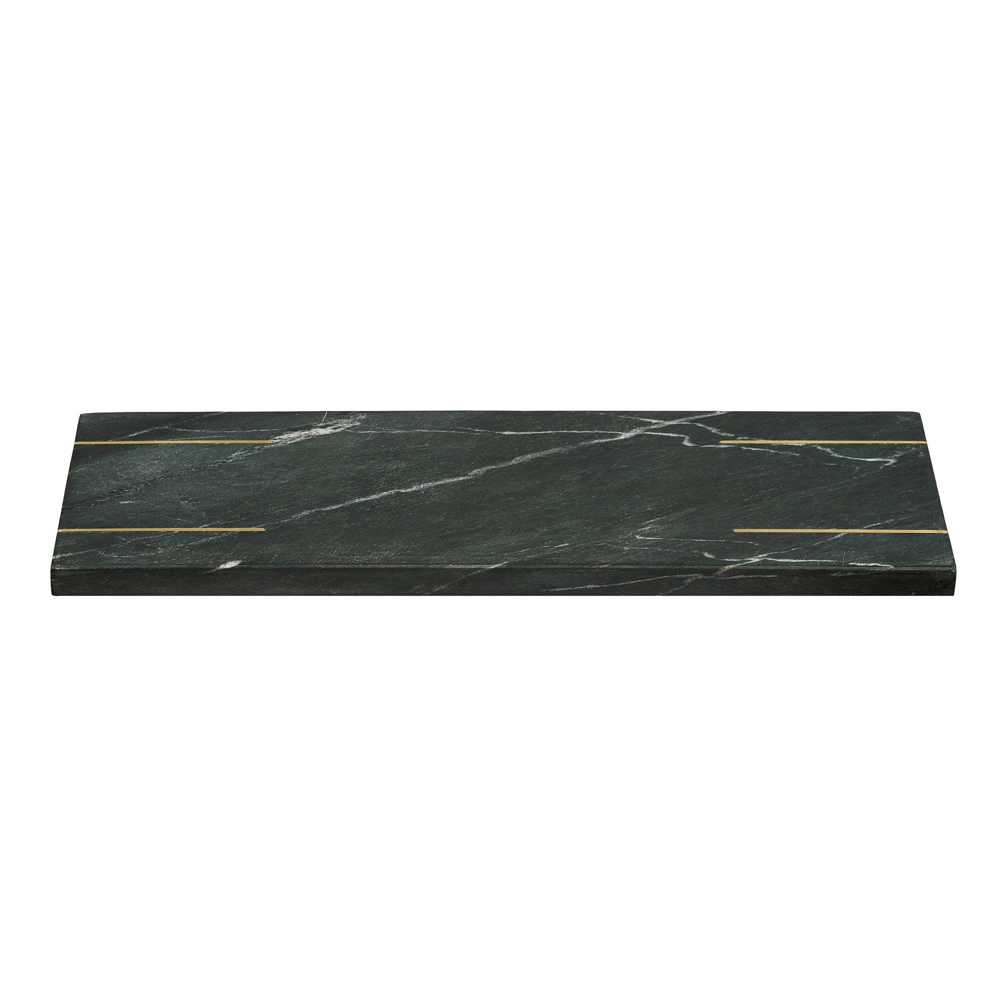 Plat de service Diu marbre vert pieds laiton 38 cm vue de face