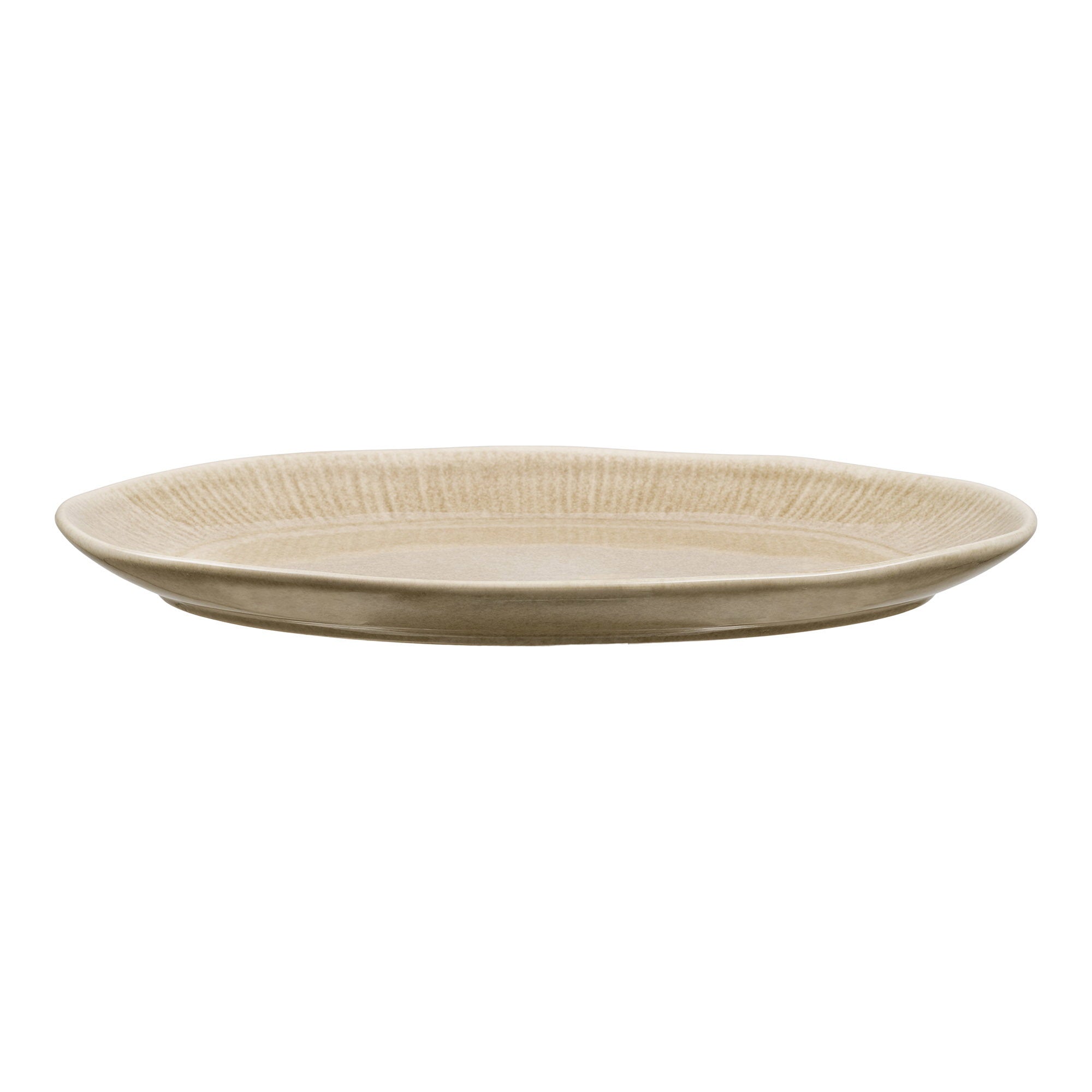 Plat de service Viola ovale céramique côtelée beige vue de face