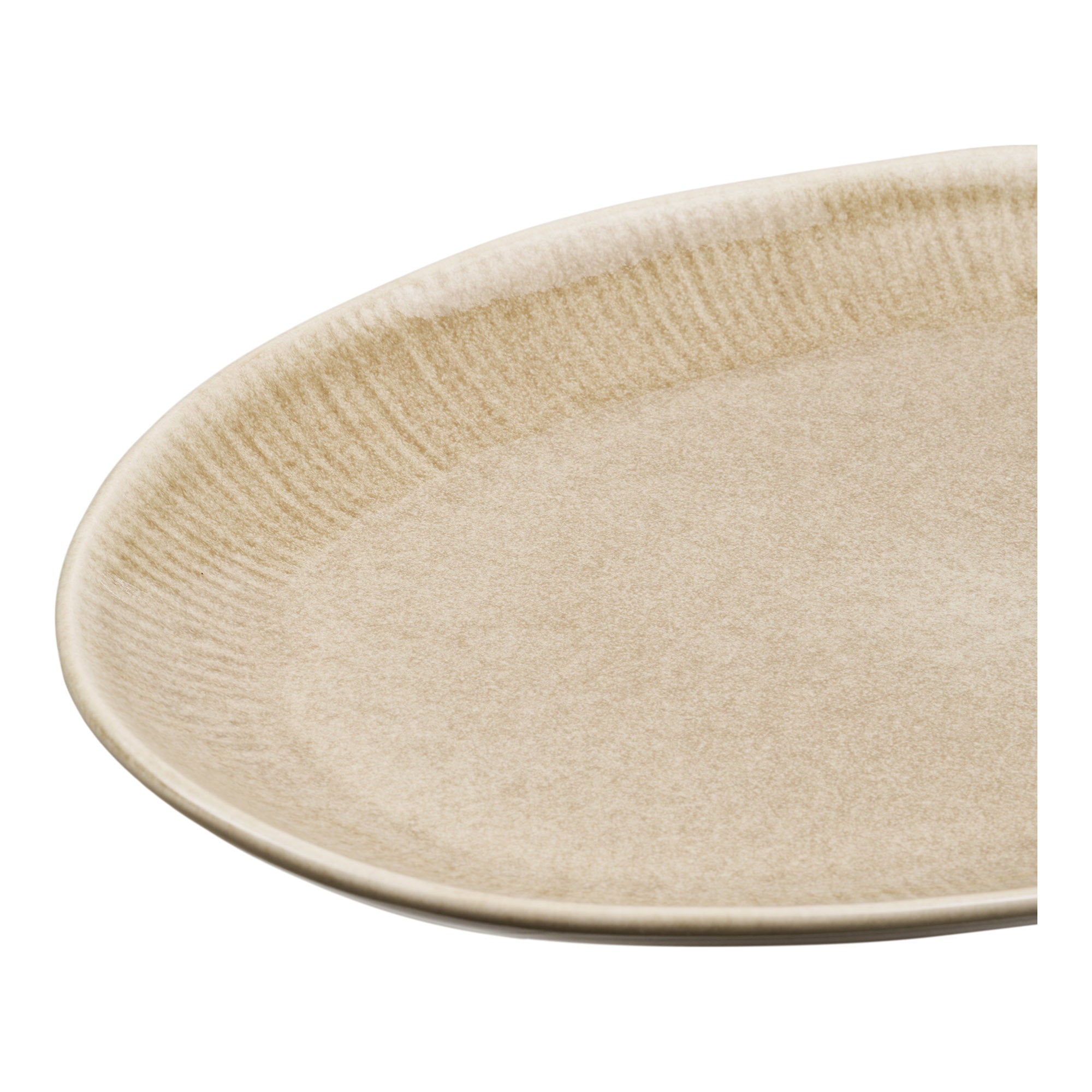 Plat de service Viola ovale céramique côtelée beige vue de détail