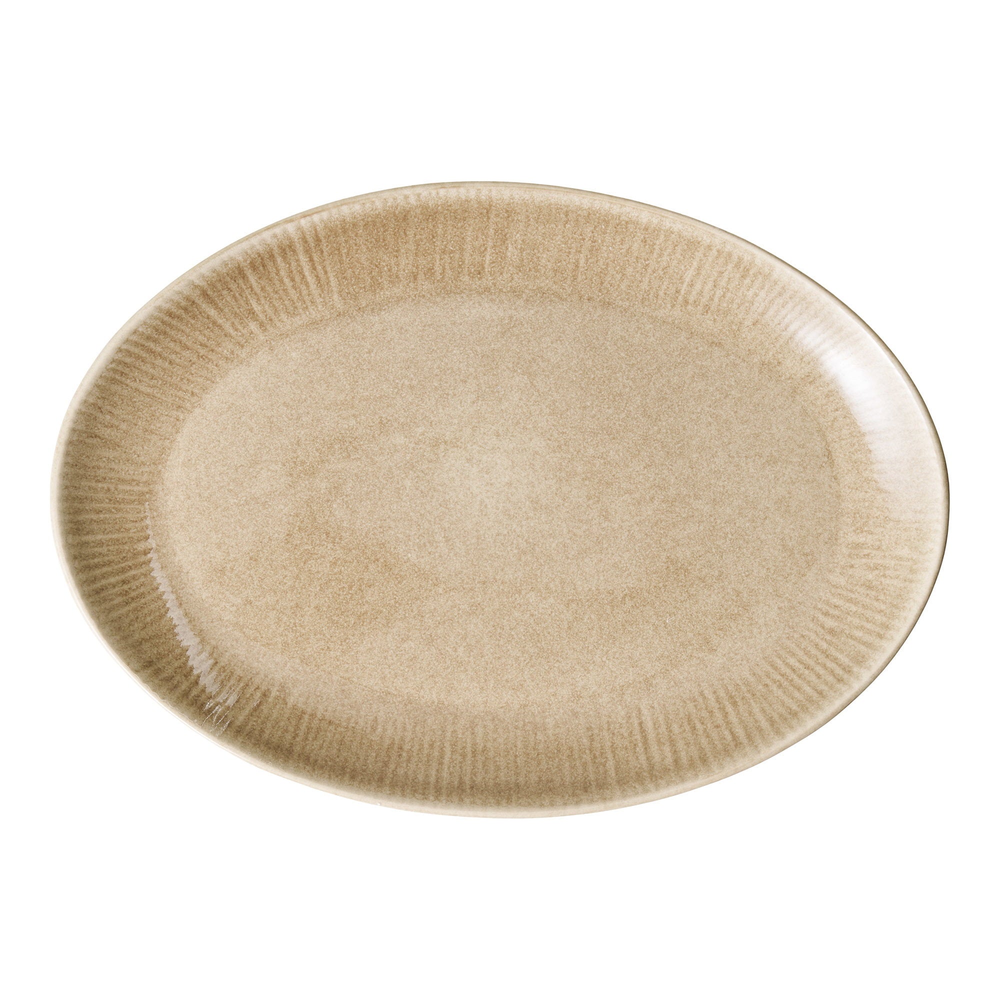 Plat de service Viola ovale céramique côtelée beige vue de détail