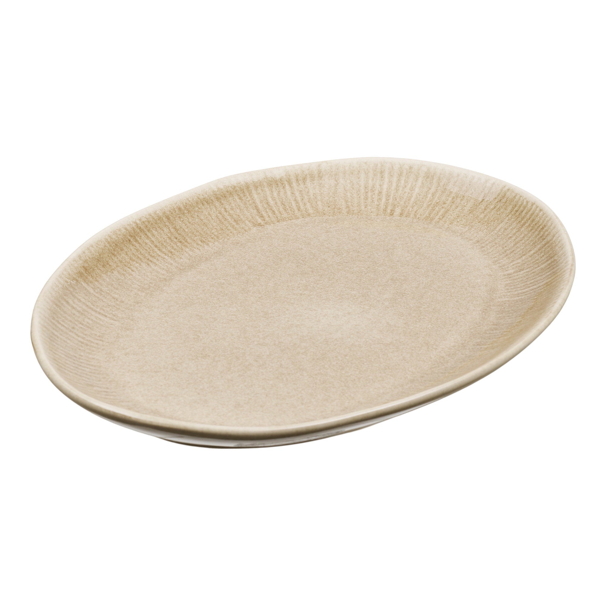 Plat de service Viola ovale céramique côtelée beige