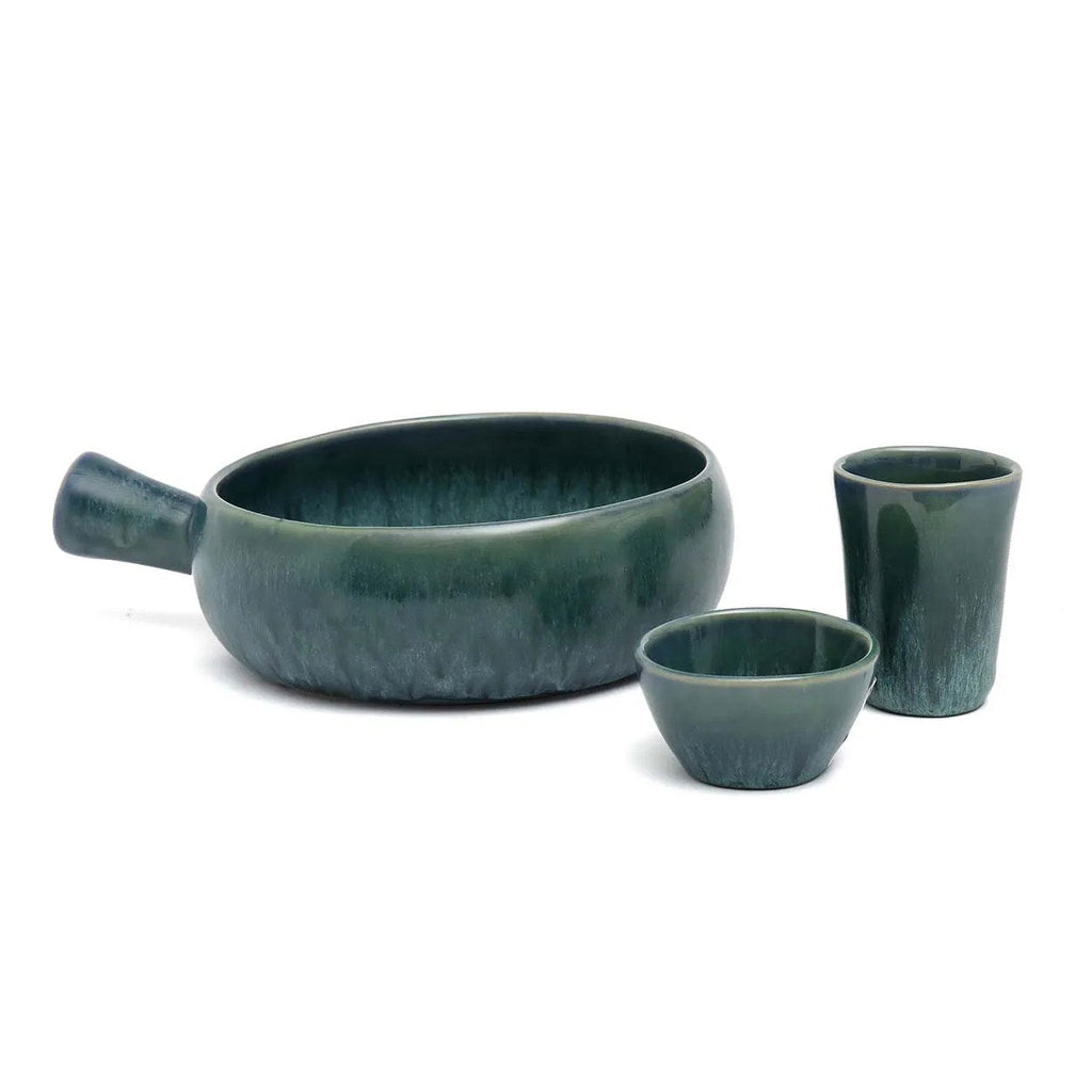 Plat à four individuel à manche en grès bleu vert 15 cm, vue 4