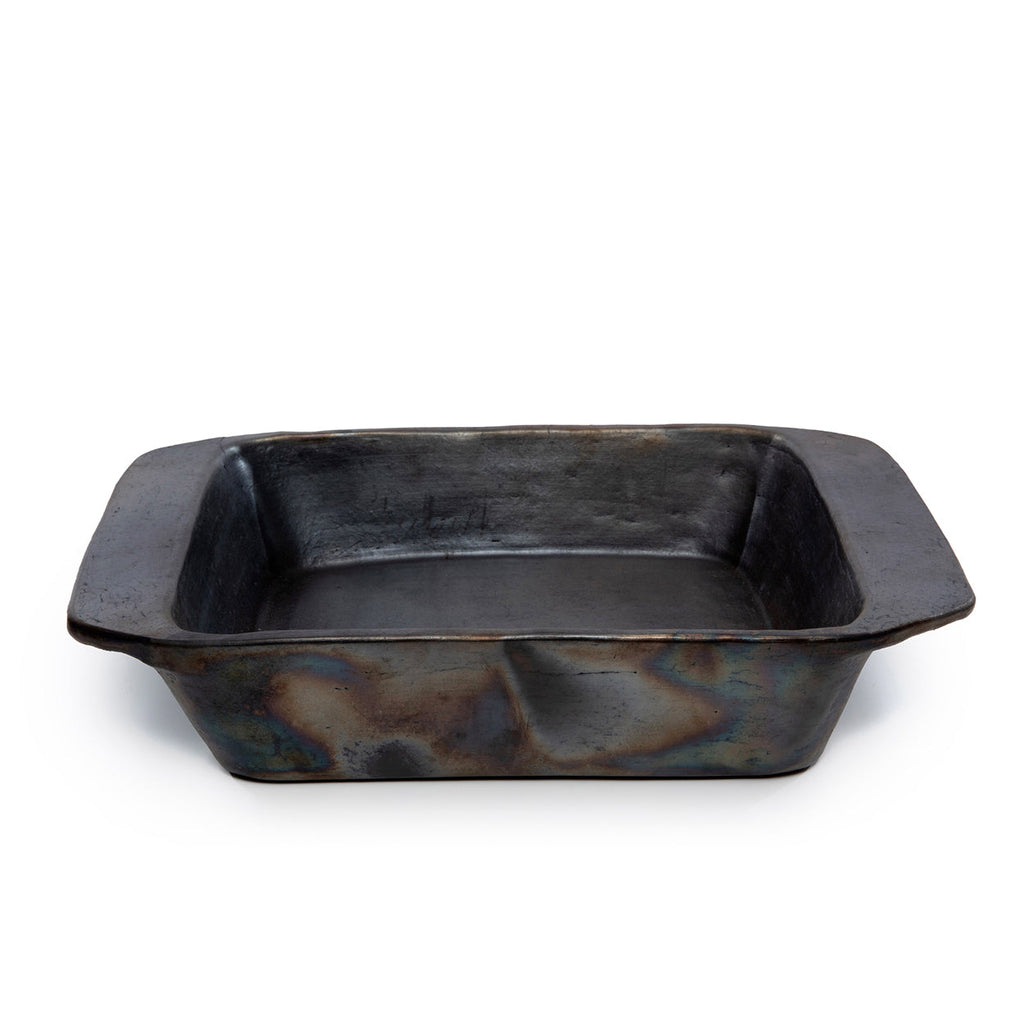 Plat à four rectangulaire en terre cuite noircie 37 cm