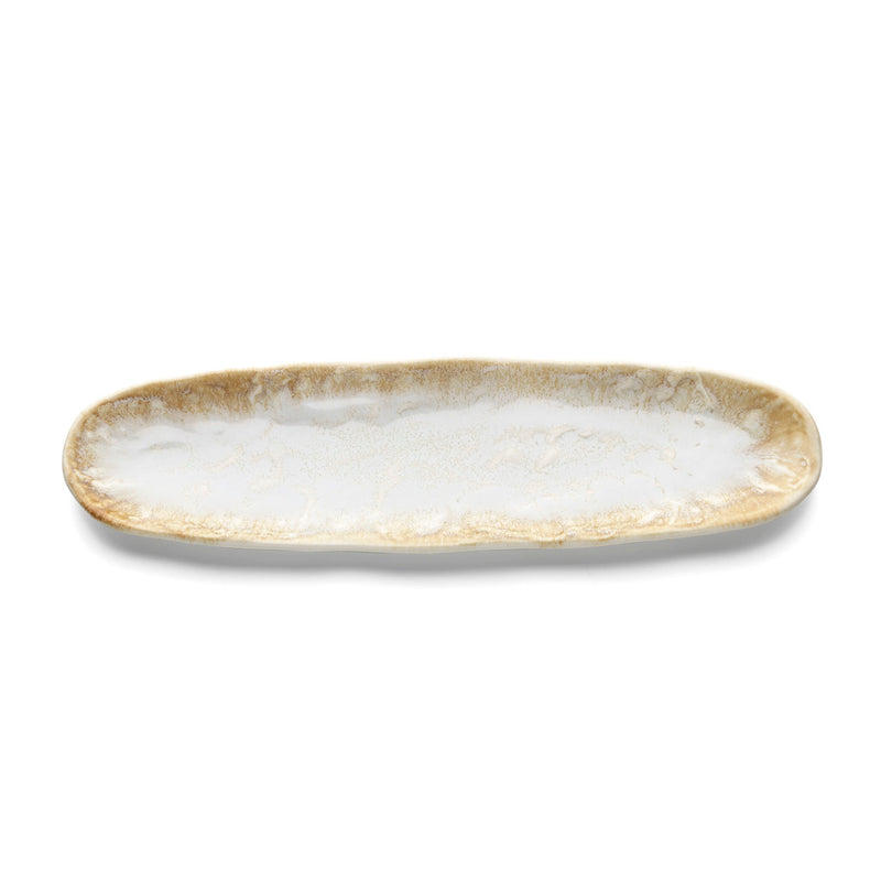 Dimensions Plat ovale Da Rocha céramique émaillée blanc et miel 41 cm