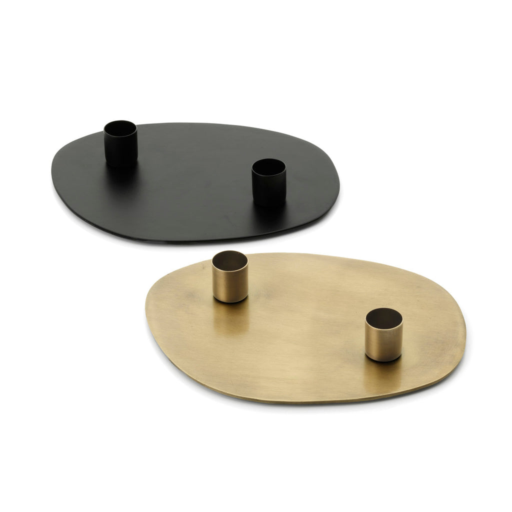 Plateau bougeoir ovale doré à deux douilles 20 cm, vue 3