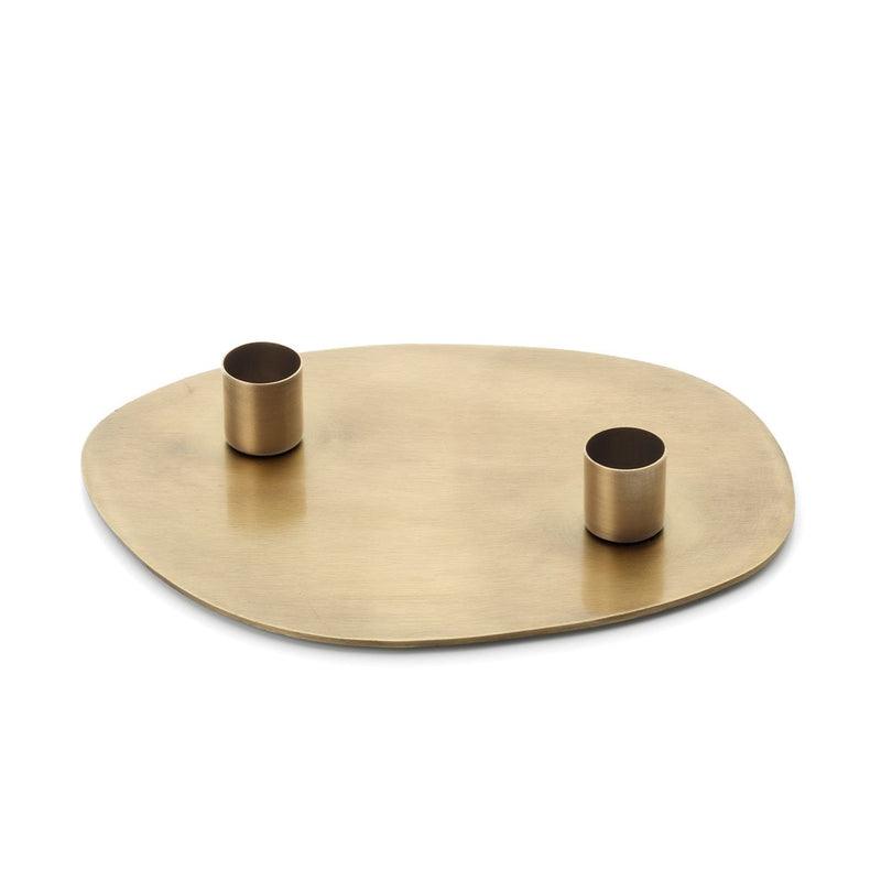 Dimensions Plateau bougeoir ovale doré à deux douilles 20 cm